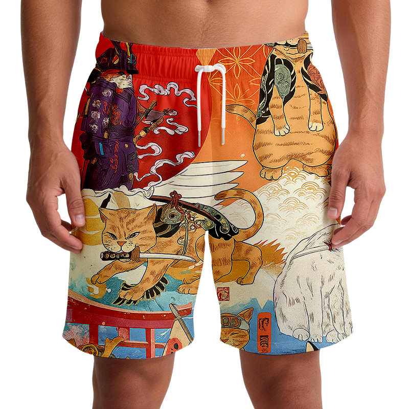 Tokyocanvas Samurai Cat Funny Art Japanese Swim Short