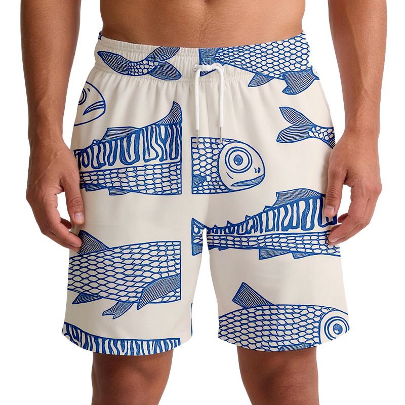 Tokyocanvas Japanese Blue Fish Swim Short