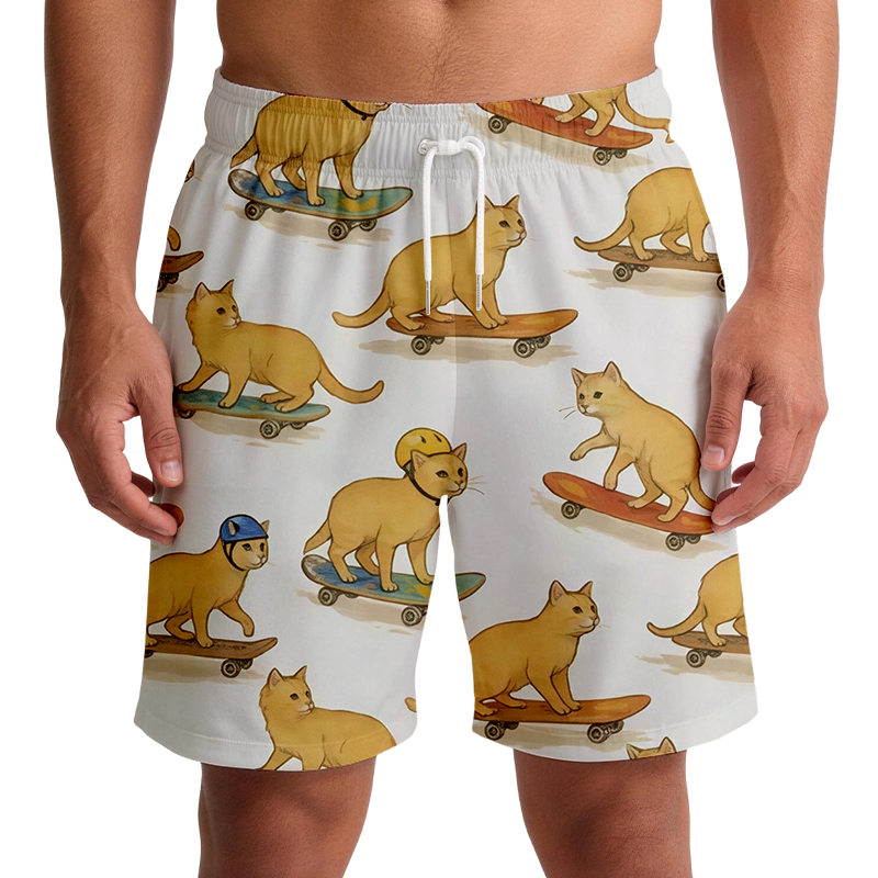 Tokyocanvas Cat Skateboarding Swim Short