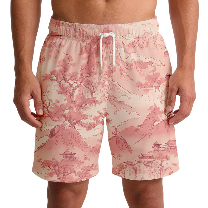 Tokyocanvas Cherry Blossom Mountains Swim Short