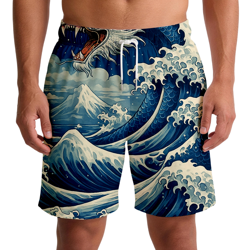 Tokyocanvas Japanese Ukiyoe Wave Dragon Swim Short