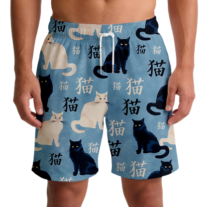 Tokyocanvas Japanese Black And White Cat Swim Short