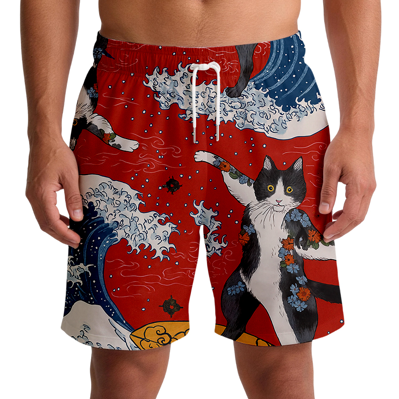 Tokyocanvas Surfing Tattooed Cat Swim Short