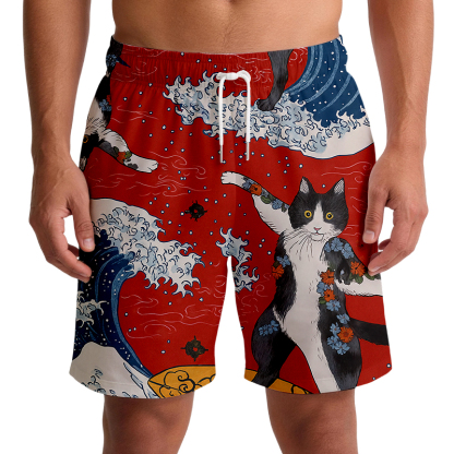 Tokyocanvas Surfing Tattooed Cat Swim Short