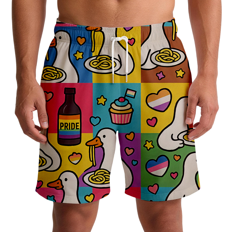 Tokyocanvas Pride japanese Goose Eat Spaghetti Aloha Swim Short