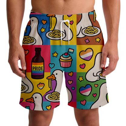 Tokyocanvas Pride japanese Goose Eat Spaghetti Aloha Swim Short