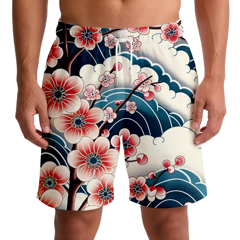 Tokyocanvas Pink And White Cherry Blossoms Swim Short