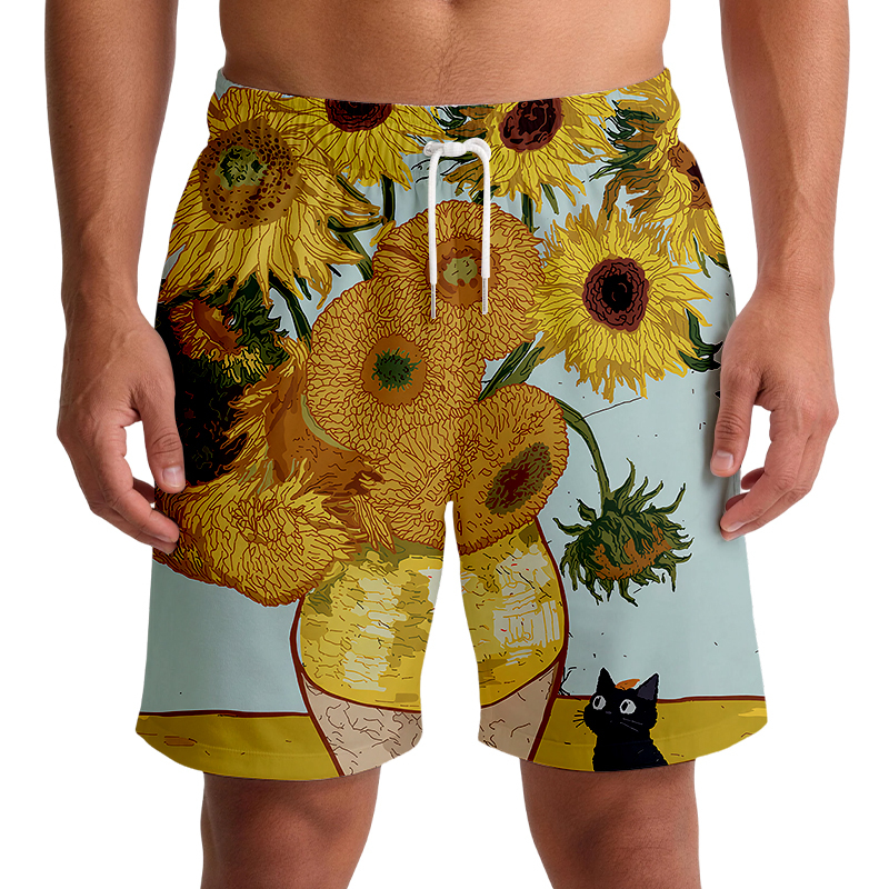 Tokyocanvas Art Print Sunflower Cat Swim Short