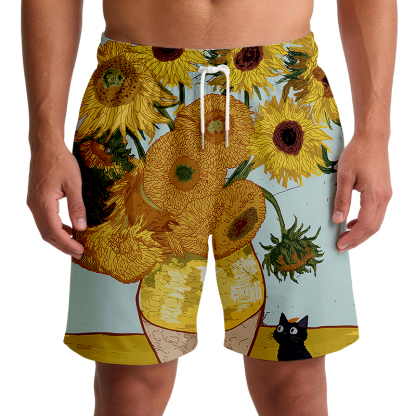Tokyocanvas Art Print Sunflower Cat Swim Short