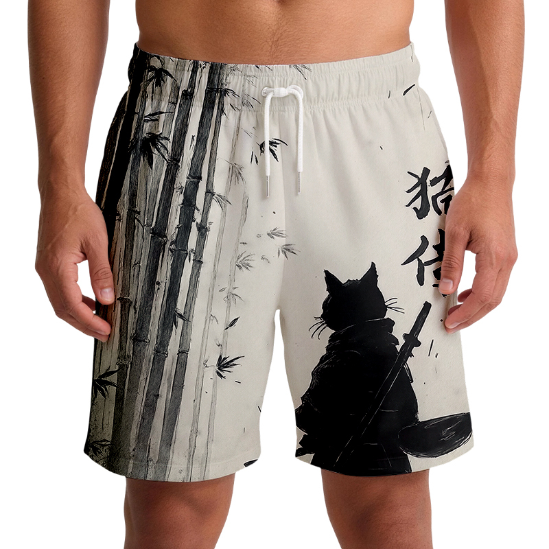 Tokyocanvas Samurai Cat In The Bamboo Forest Swim Short