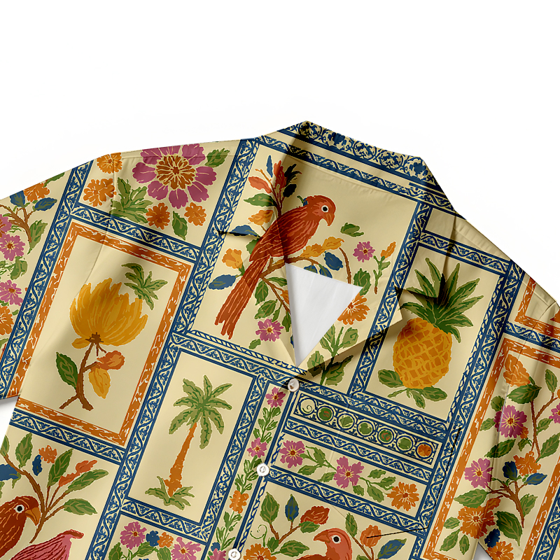 Tokyocanvas Parrot Flower Mosaic Hawaiian Shirt