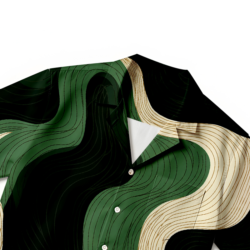 Tokyocanvas Green Wave Contour Hawaiian Shirt