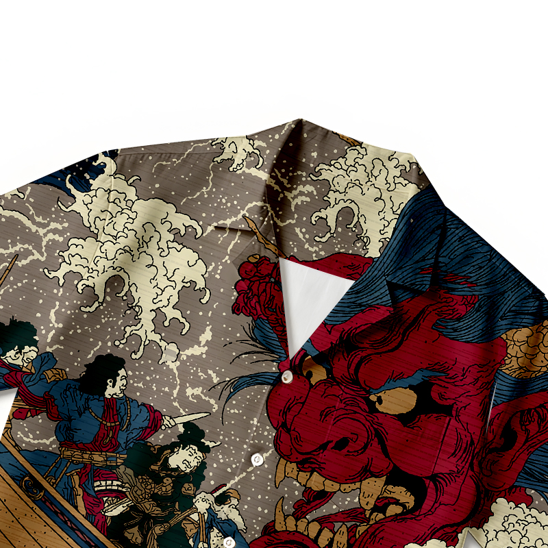 Tokyocanvas Demon And Samurai At Sea Hawaiian Shirt