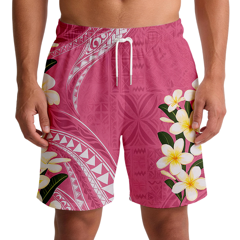 Tokyocanvas Aloha Pink Flowers Swim Short