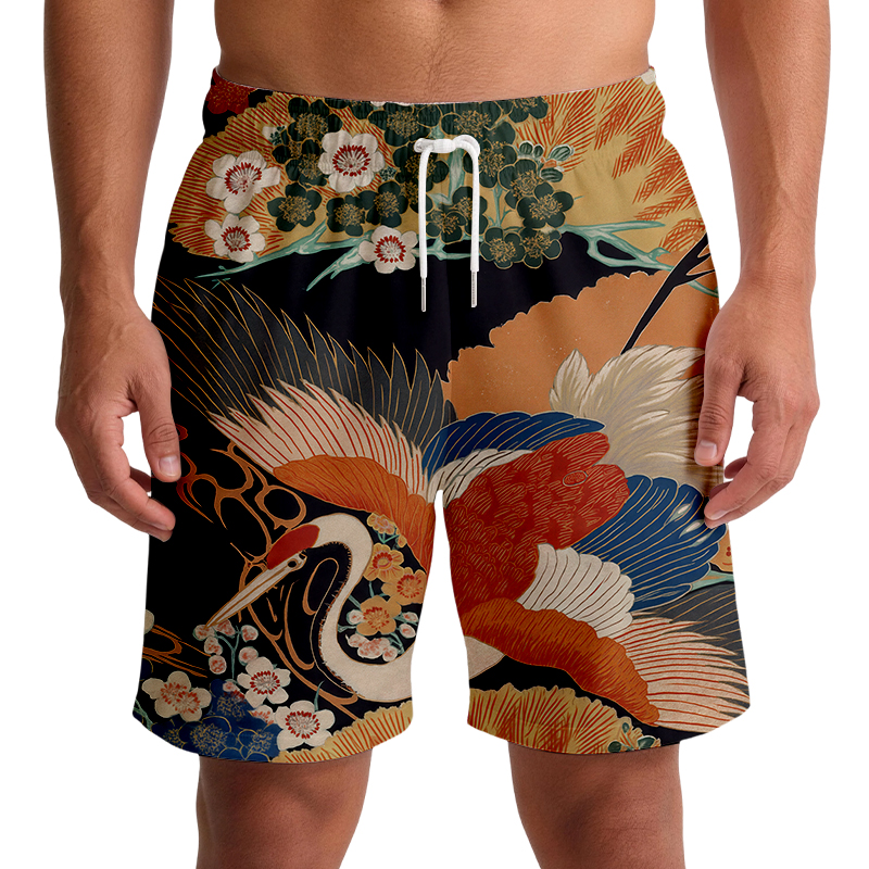 Tokyocanvas Japanese Colorful Crane Swim Short