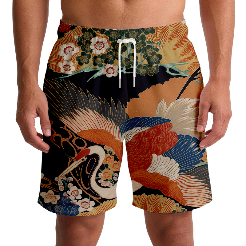 Tokyocanvas Japanese Colorful Crane Swim Short
