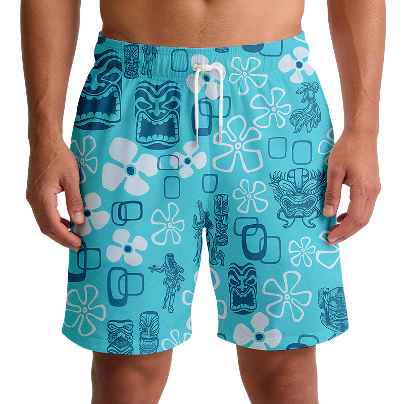 Tokyocanvas Hula Girl & Tiki Seersucker Swim Short