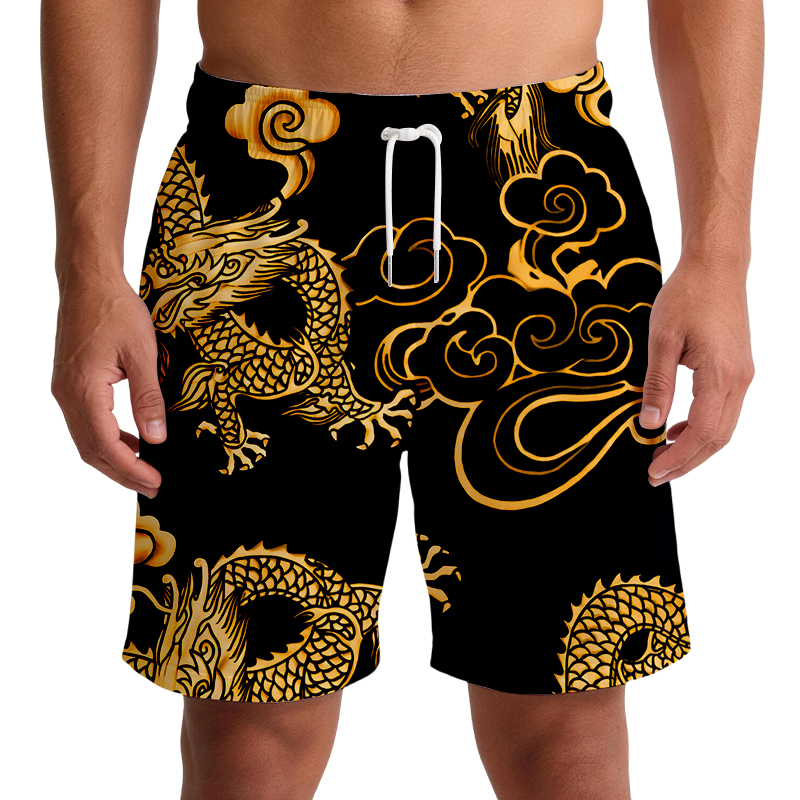 Tokyocanvas Black Gold Oriental Dragon Swim Short