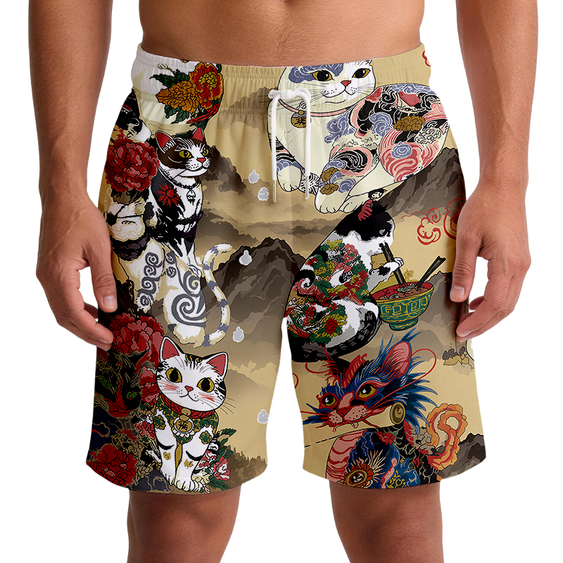 Tokyocanvas Japanese Cat Tattoo Swim Short