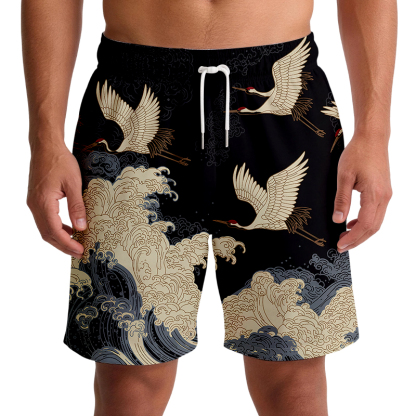 Tokyocanvas Crane Waves Elegance Swim Short