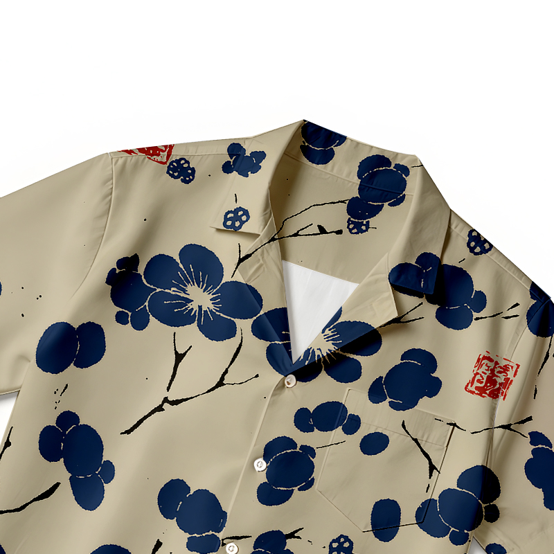 Tokyocanvas Cherry Blossom Japanese Lino Art Hawaiian Shirt