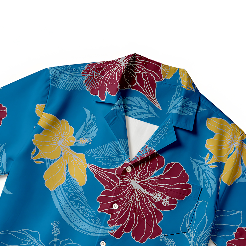 Tokyocanvas Blue Hibiscus Floral Hawaiian Shirt