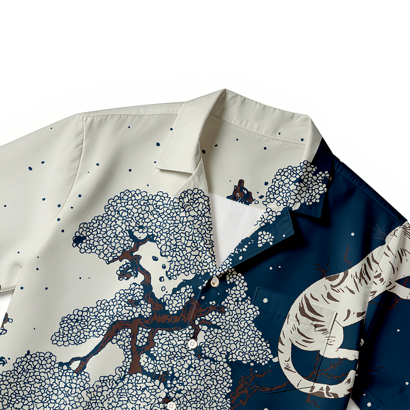 Tokyocanvas White Tiger Climbing A Tree Hawaiian Shirt