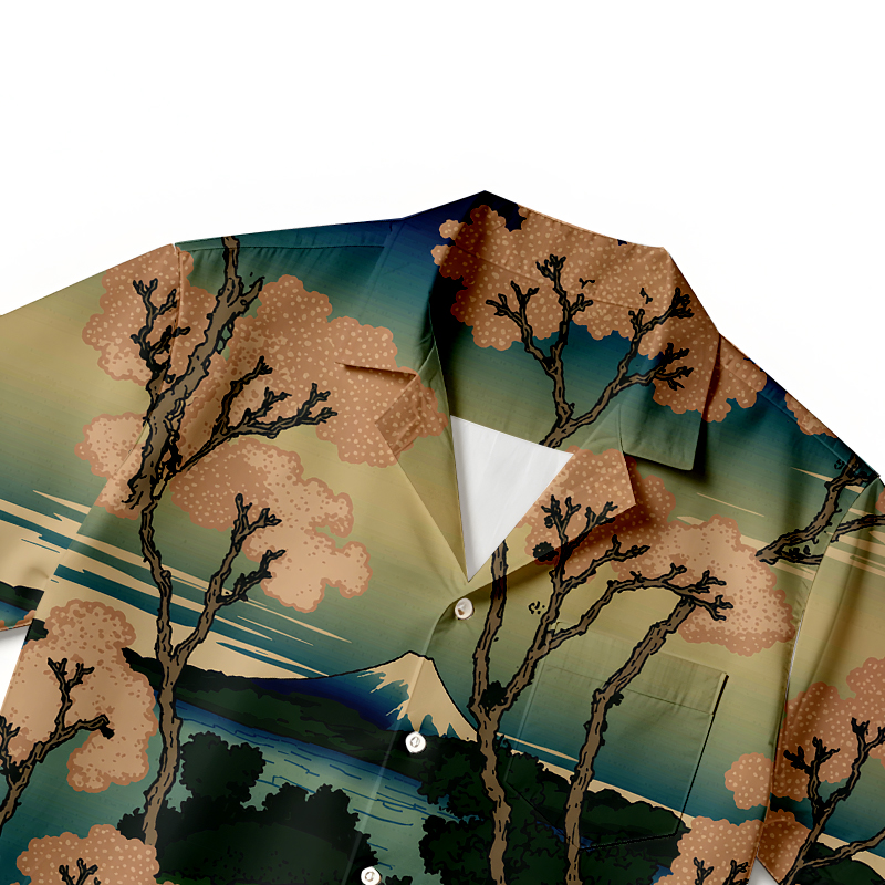 Tokyocanvas Mount Fuji & Cherry Blossoms Hawaiian Shirt
