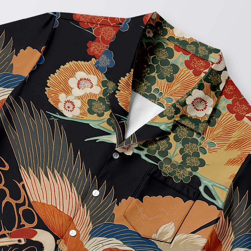 Tokyocanvas Japanese Colorful Crane Hawaiian Shirt
