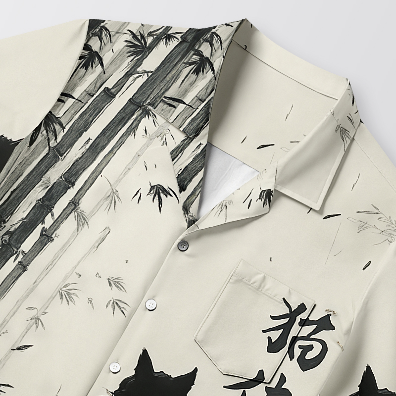 Tokyocanvas Samurai Cat In The Bamboo Forest Hawaiian Shirt