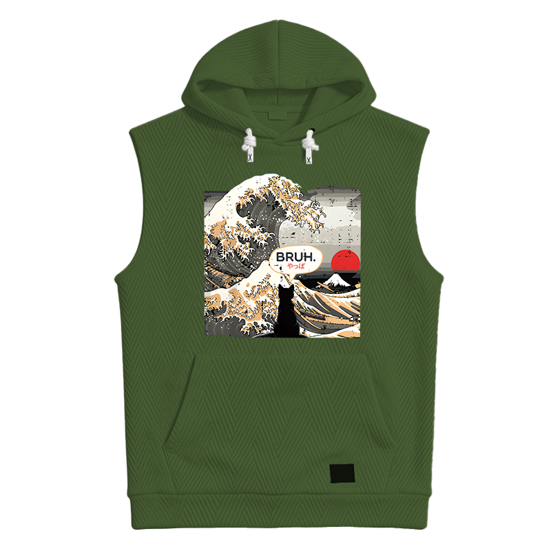 Tokyocanvas Bruh Cat Great Wave Hooded Tank