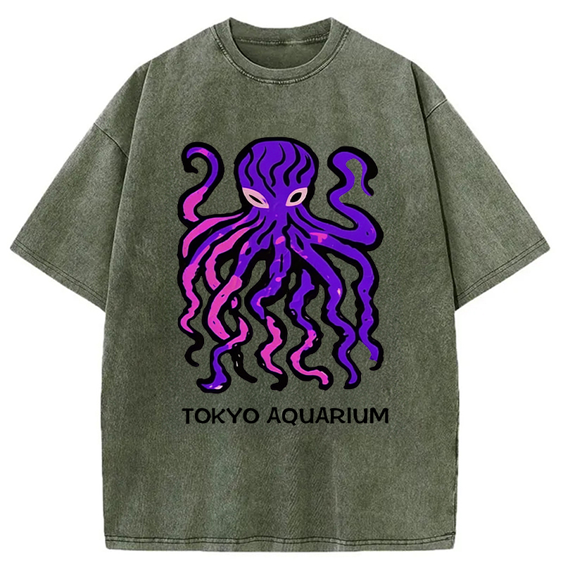 Tokyocanvas Tokyo Aquarium Octopus Washed T-Shirt