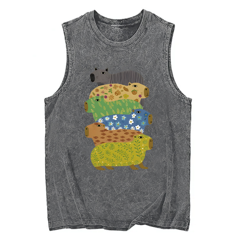 Tokyocanvas Colorful Capybaras Washed Tank