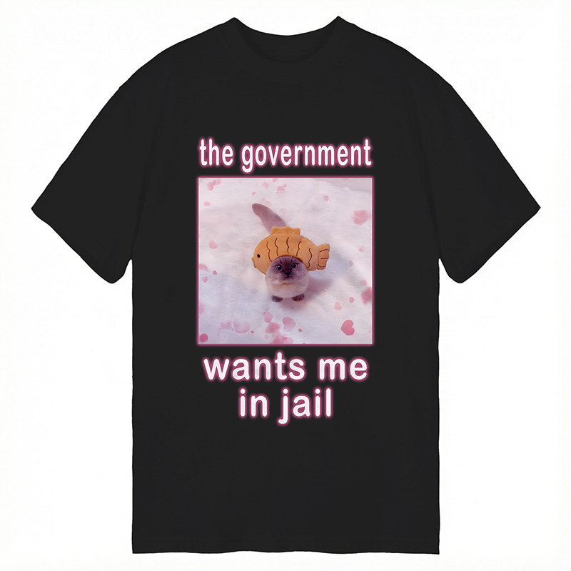 Tokyocanvas The Government Wants Me in Jail Funny Cat Meme Classic T-Shirt