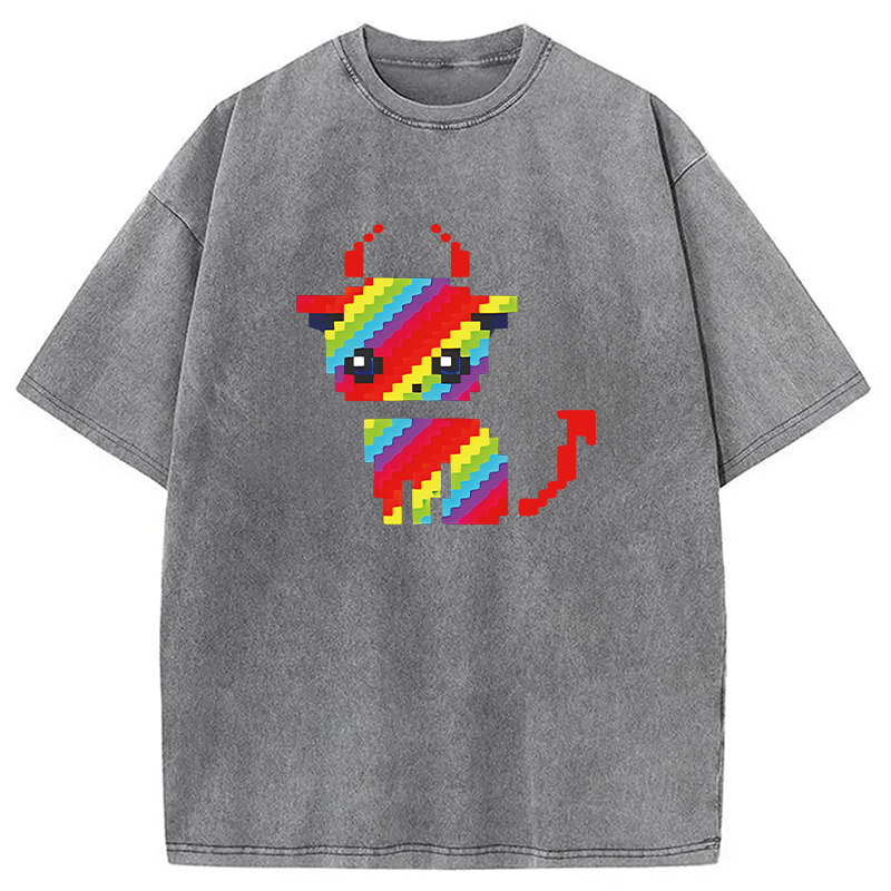 Tokyocanvas Heavy Metal Devil Cat Pixel Washed T-Shirt