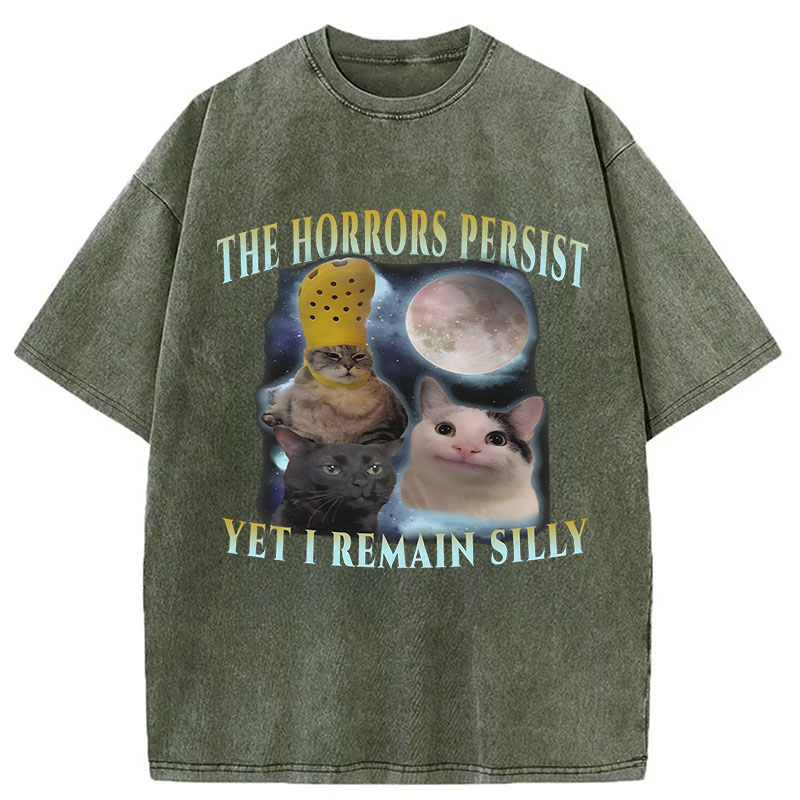 Tokyocanvas The Horrors Persist Yet I Remain Silly Cat Washed T-Shirt