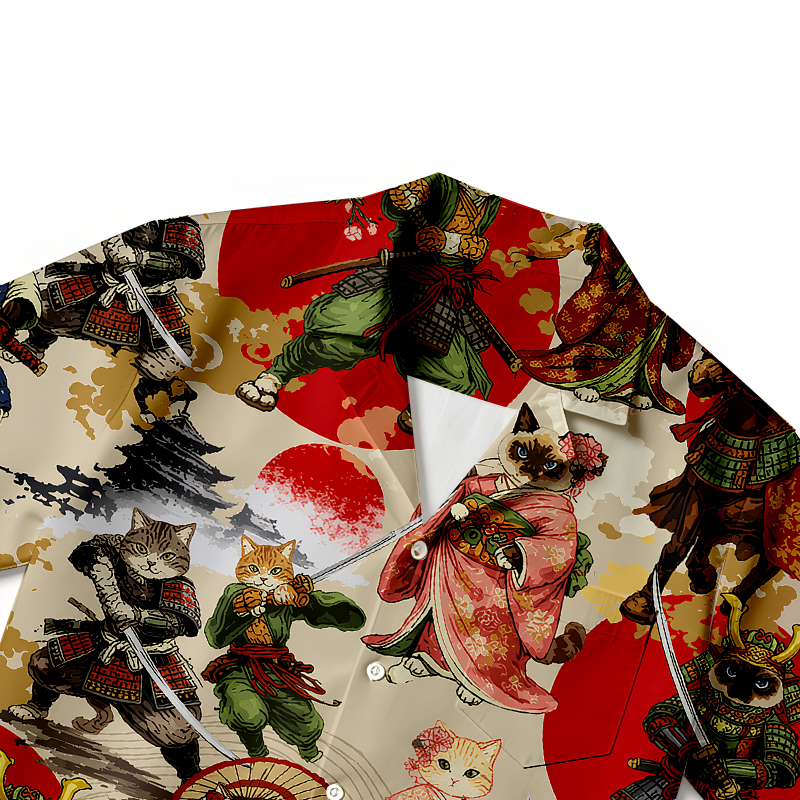 Tokyocanvas Japanese Samurai Cat  Hawaiian Shirt