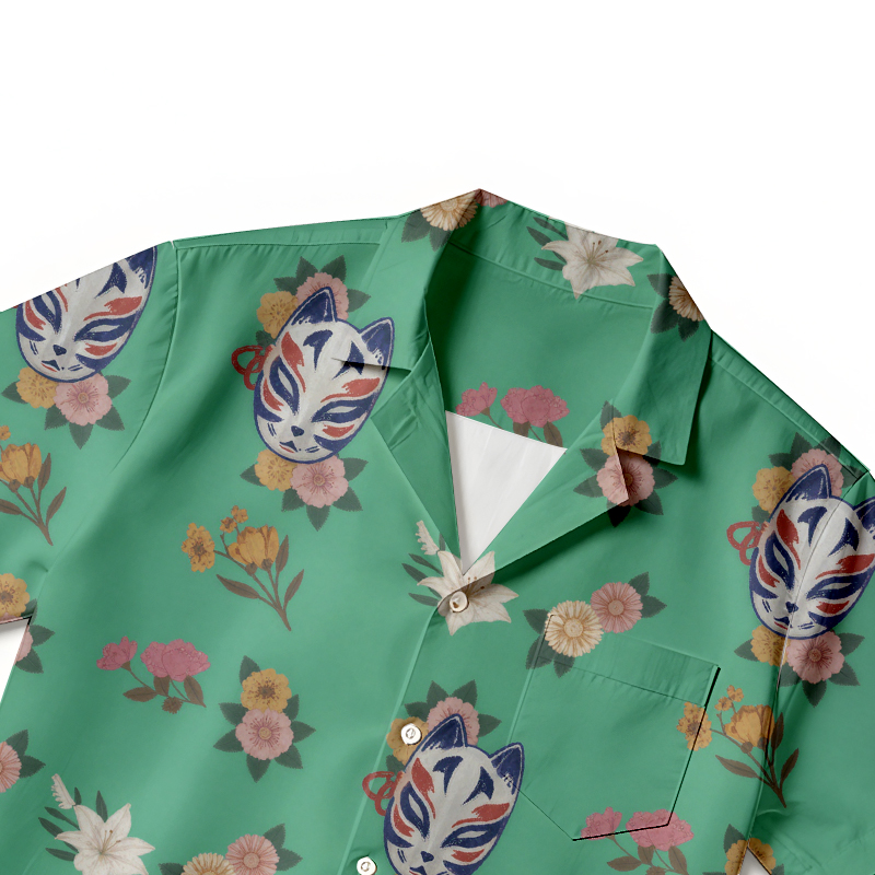 Tokyocanvas Mask With Flowers Hawaiian Shirt