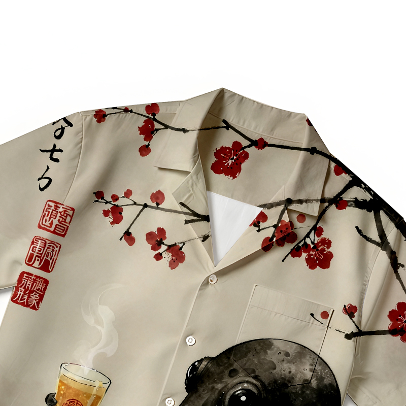 Tokyocanvas Octopus Drinking Tea Under Sakura Hawaiian Shirt