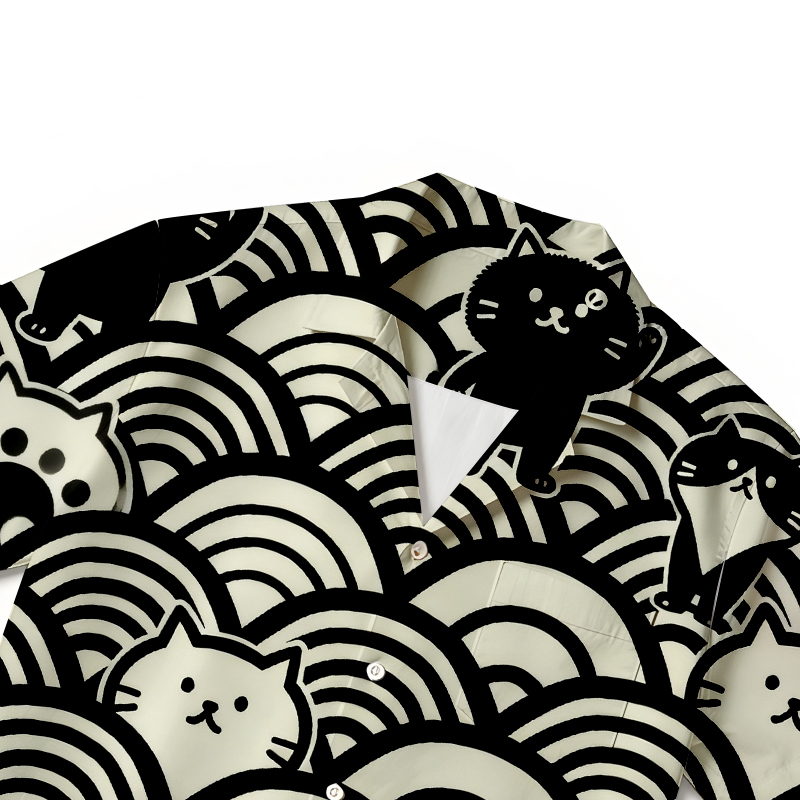 Tokyocanvas Japanese Cute Cat Wave Hawaiian Shirt