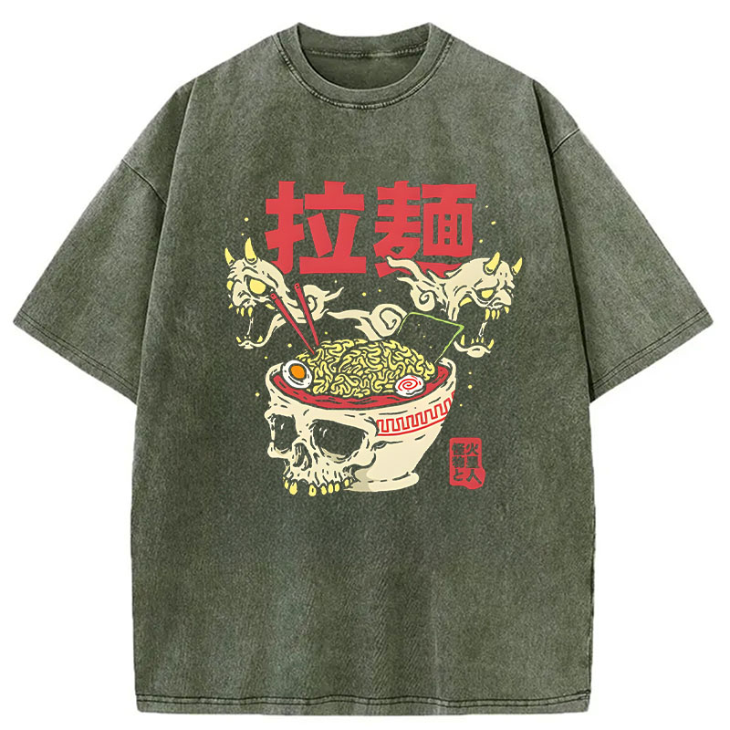 Tokyocanvas Japanese Ramen Skeleton Bowl Washed T-Shirt