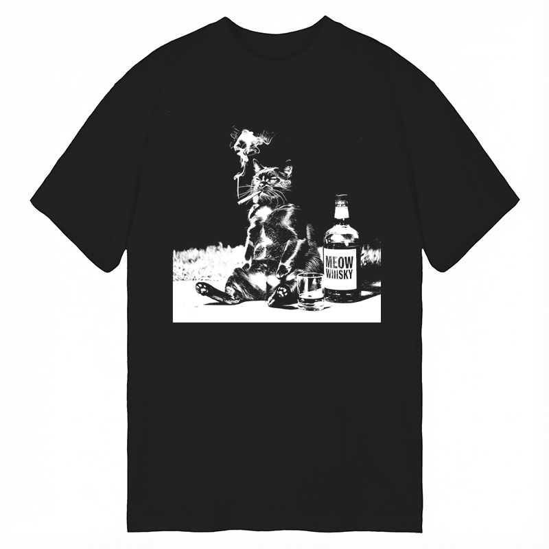 Tokyocanvas Funny Smoking Cat Drinking Meow Whisky Classic T-Shirt