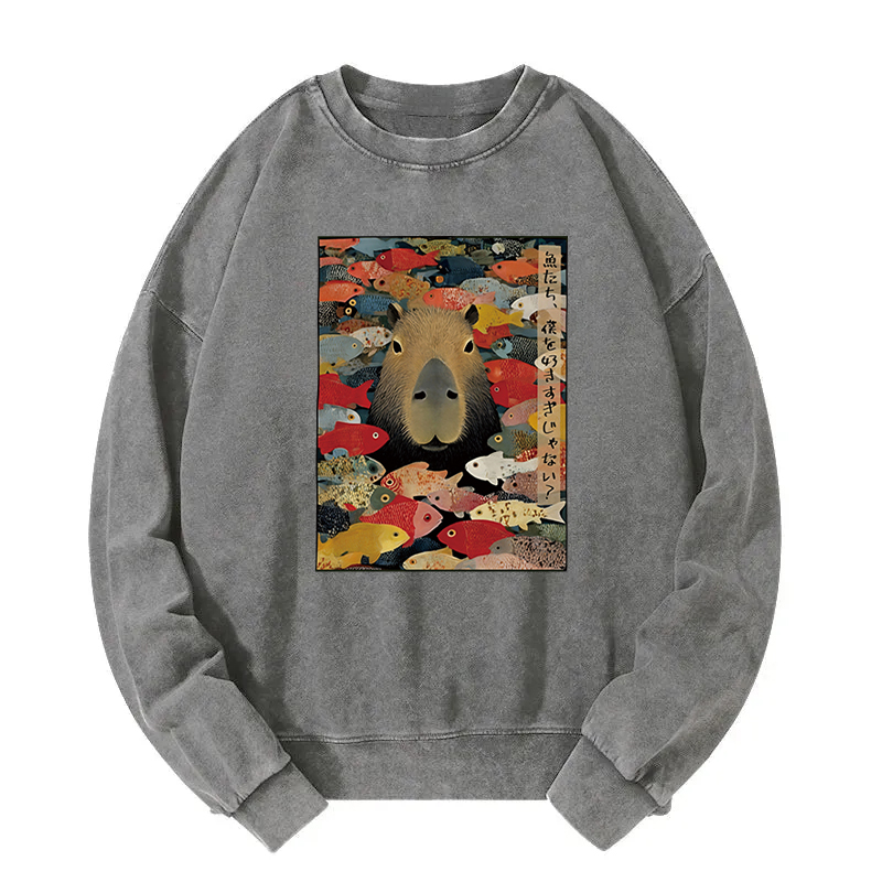 Tokyocanvas Am I Too Lovable Capybara Washed Sweatshirt