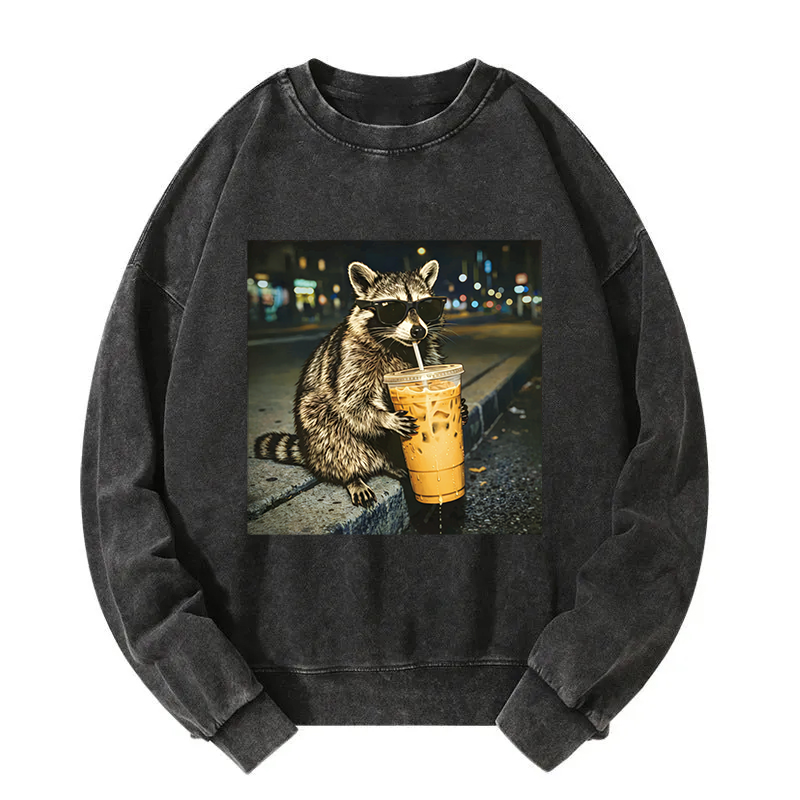 Tokyocanvas Racoon with a Ice Coffee Washed Sweatshirt