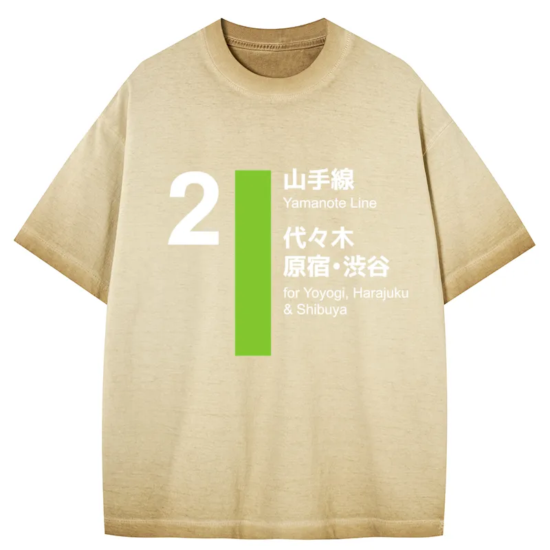 Tokyocanvas Yamanote Line Shibuya and Harajuku Gradient Washed T-Shirt