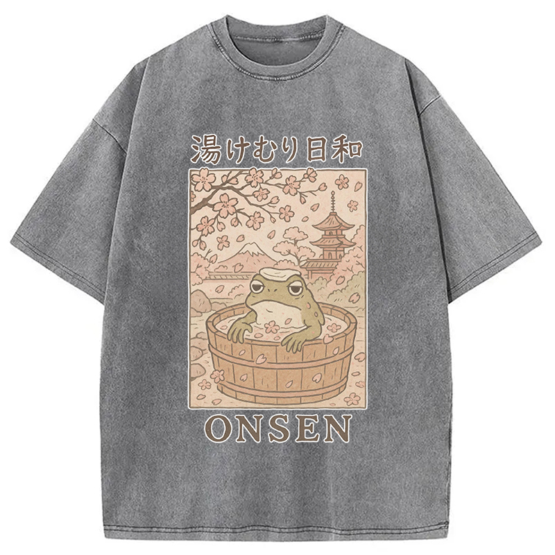 Tokyocanvas Onsen Frog Japanese Washed T-Shirt