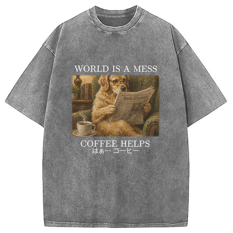 Tokyocanvas Coffee Lover Shirt Funny Dog Washed T-Shirt
