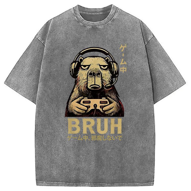 Tokyocanvas Capybara Gamer Bruh Funny Video Games Washed T-Shirt