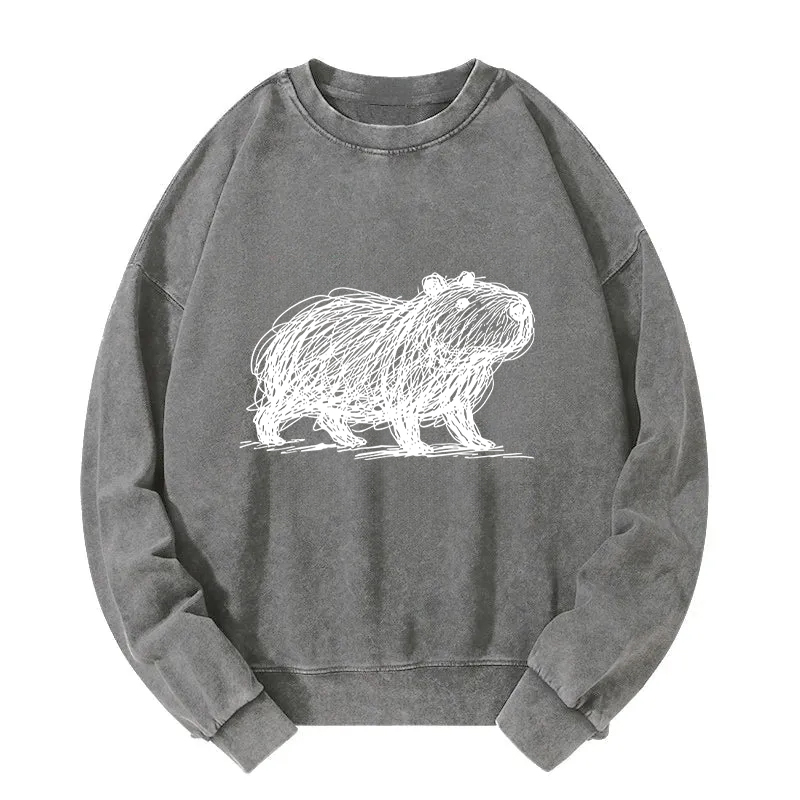 Tokyocanvas Minimalist Capybara Washed Sweatshirt