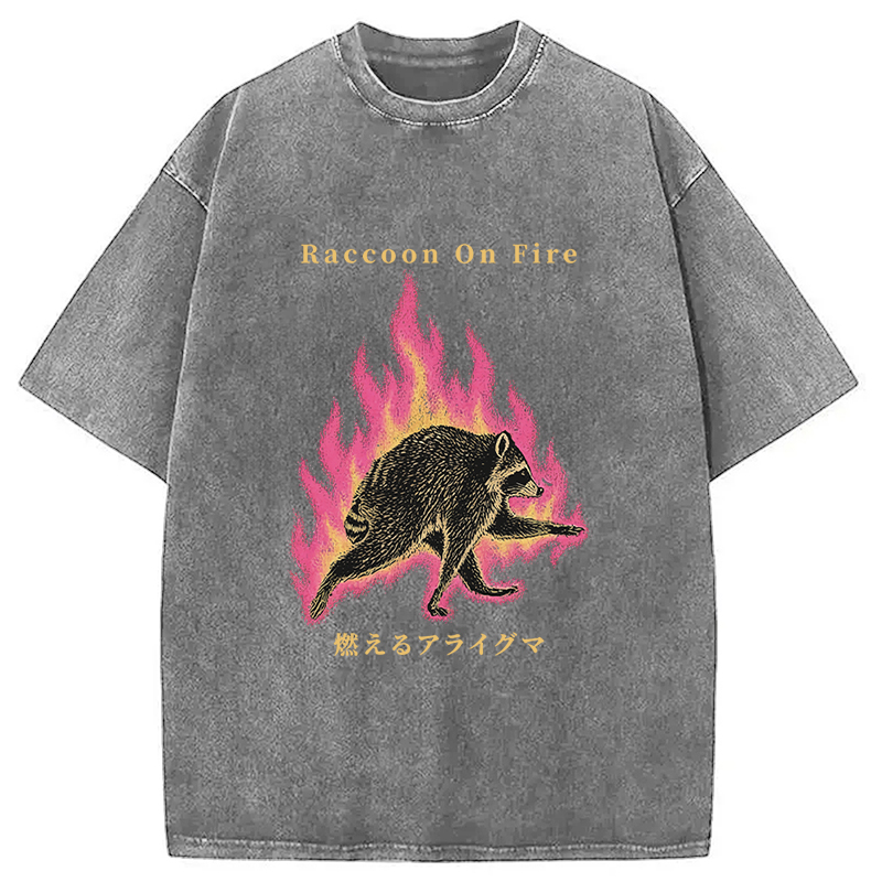 Tokyocanvas Raccoon On Fire Washed T-Shirt